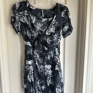 Free People Gray and Black Floral Top